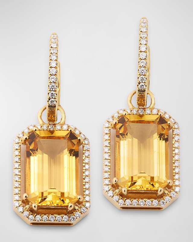 Gossip Emerald-Cut Citrine Hoop Earrings with Diamonds